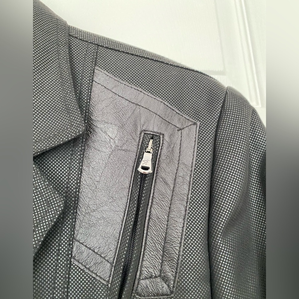 Mondo Menswear Blazer Jacket Black Zipper Leather Accent New size X-Large - Picture 7 of 15